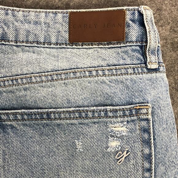 Carly Jean Womens Jeans 13 Blue Straight High Rise Baggy Button‎ Fly Distressed - Picture 8 of 14